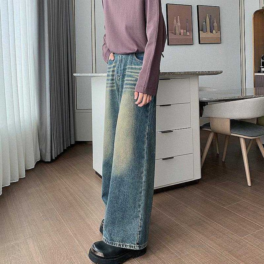 Clothing The Korean Fashion Jeans | Straight-Leg Wide-Leg Jeans Blue