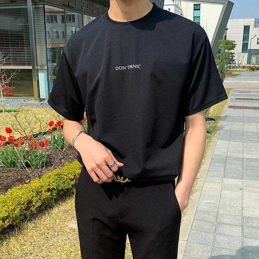 Clothing The Korean Fashion | Don'T Panic T-Shirt Black