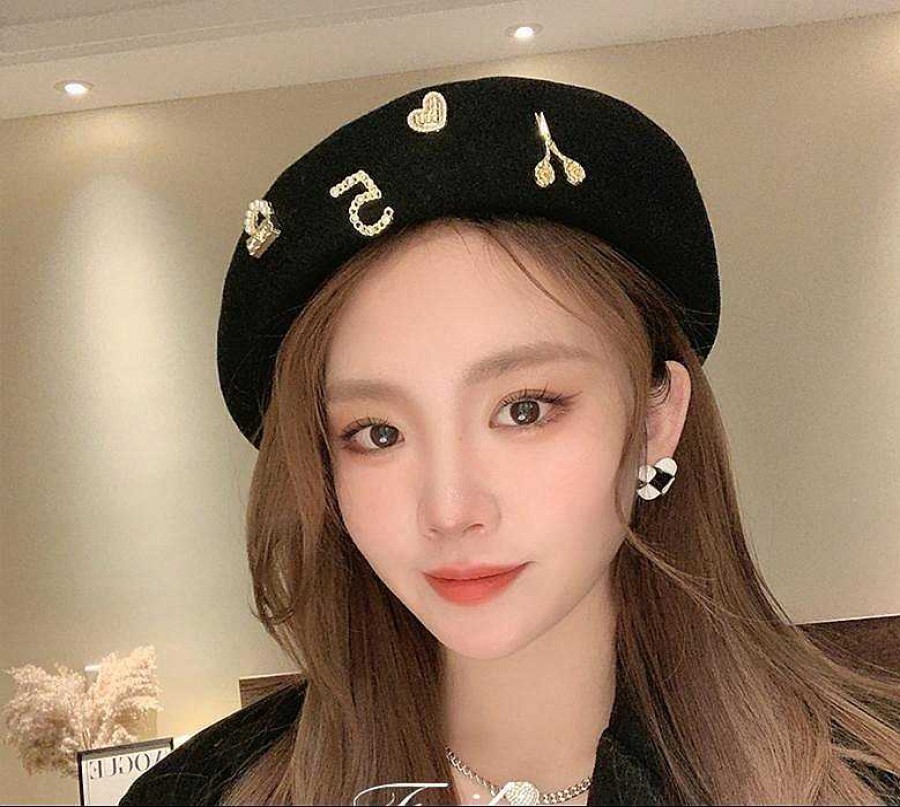 Women The Korean Fashion Hair Accessories | Winter Painter Hat Black