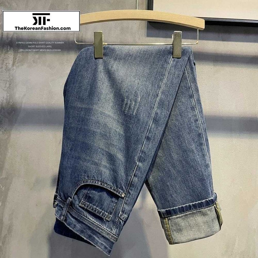 Clothing The Korean Fashion Jeans | Washed Retro Straight Jeans