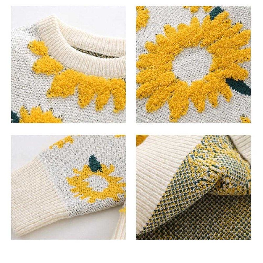 Clothing The Korean Fashion | Sunflower Flocking Round Neck Sweater