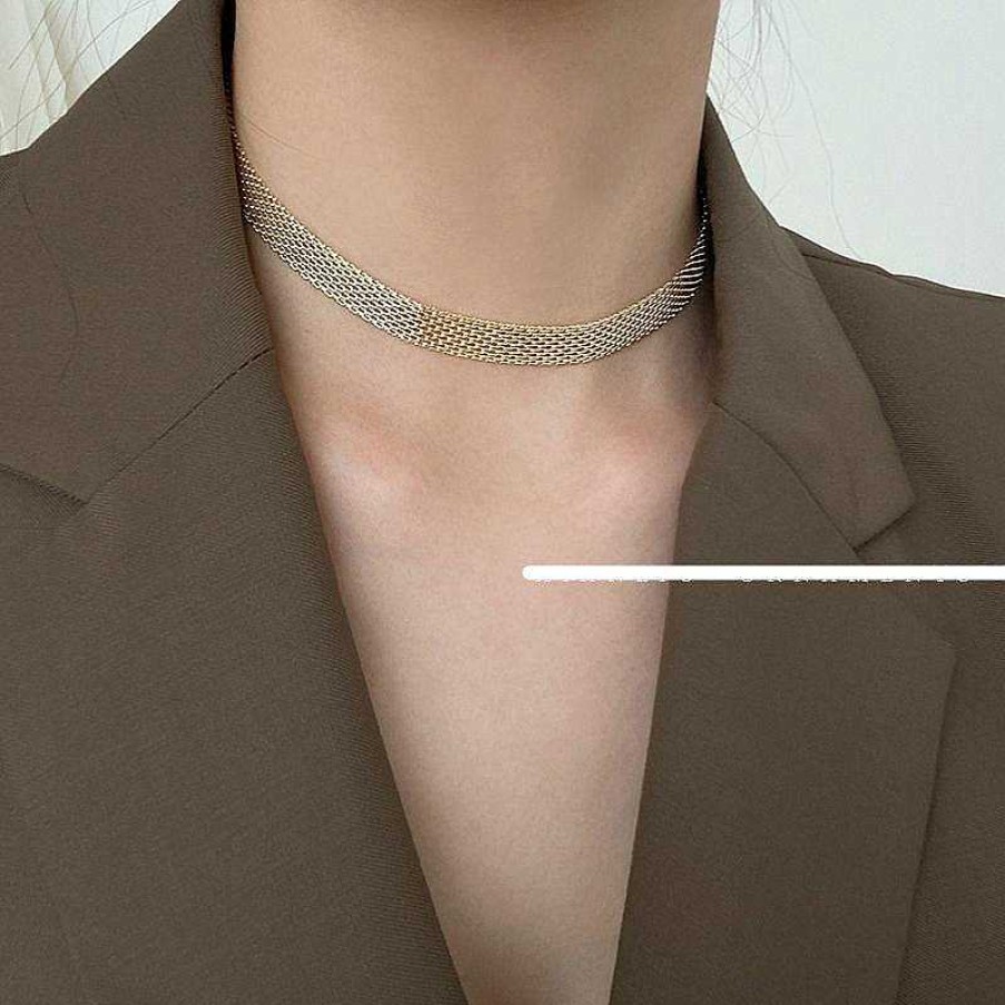 Women The Korean Fashion Necklaces | Mesh Metal Choker Golden