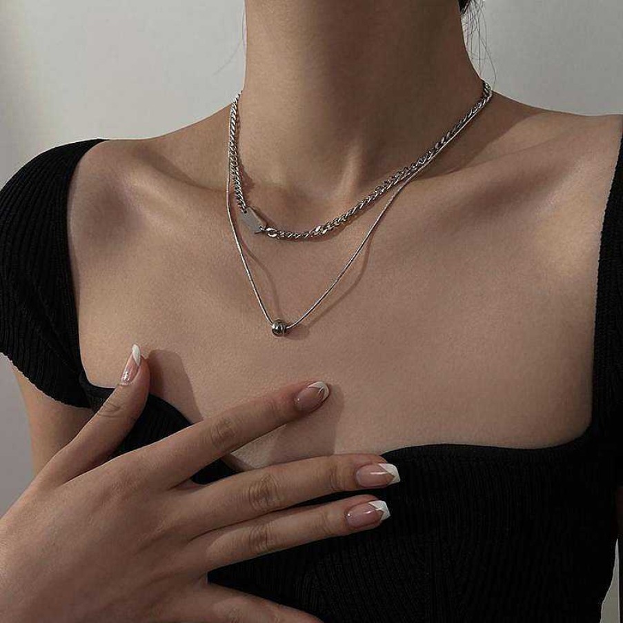 Women The Korean Fashion Necklaces | Metal Ball Double Layered Necklace