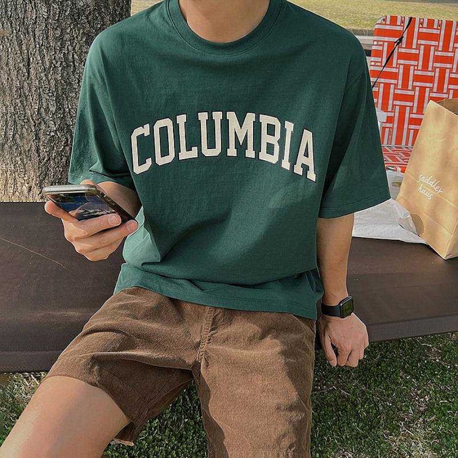 Clothing The Korean Fashion | Round Neck Printed T-Shirt Green