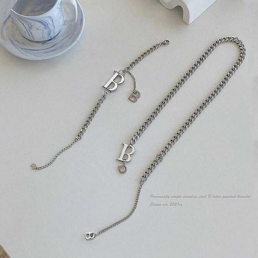 Women The Korean Fashion Necklaces | B Letter Pendant Necklace & Bracelet