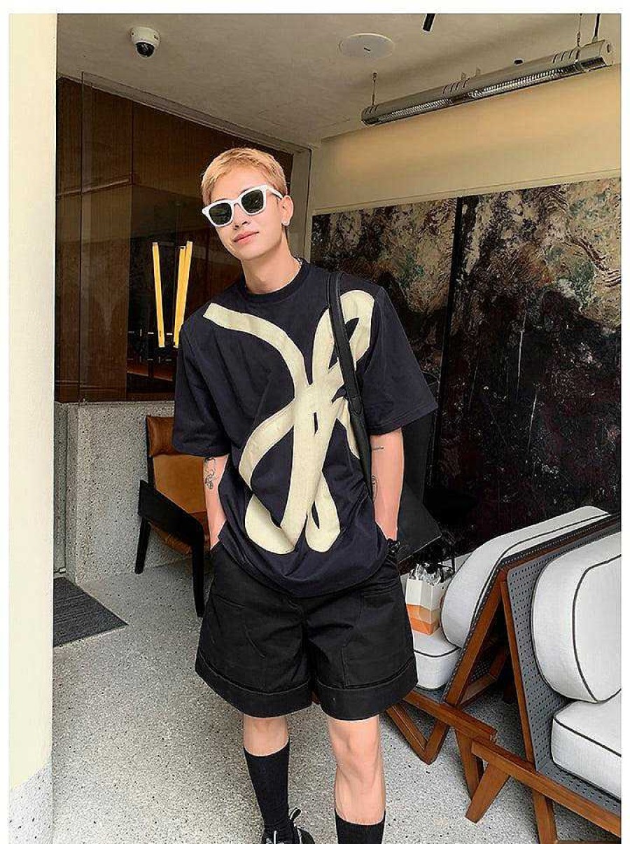 Clothing The Korean Fashion | Geometric Line Graphic T-Shirt Black