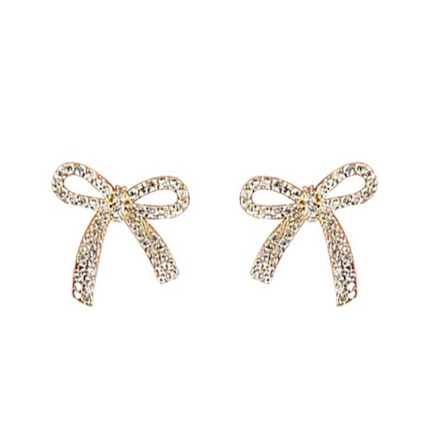 Women The Korean Fashion Earrings | Rhinestone Bow Earrings Silver