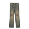 Clothing The Korean Fashion Jeans | Retro Washed Yellow Mud Dyed Ripped Jeans Yellow Mud Color