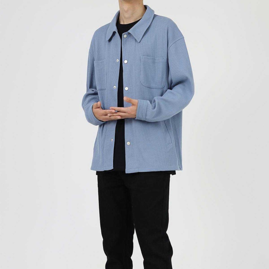 Clothing The Korean Fashion Slim Fit | Waffle Long-Sleeved Shirt Cardigan