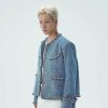 Clothing The Korean Fashion | Denim Sequined Tweed Jacket Blue