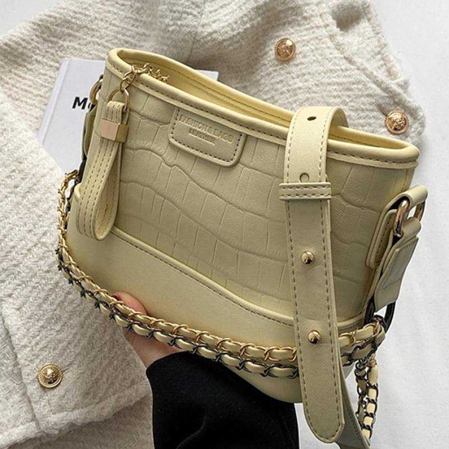 Women The Korean Fashion | Crocodile-Print Bucket Shoulder Bag