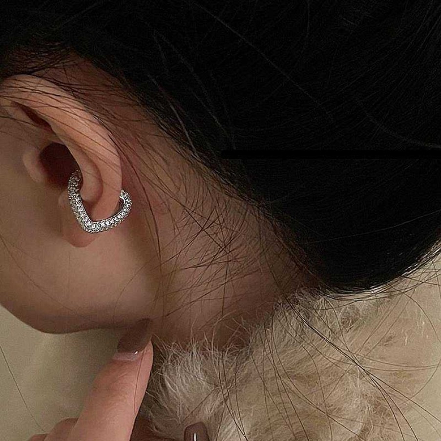 Women The Korean Fashion Earrings | Love Rhinestone Earring Clip